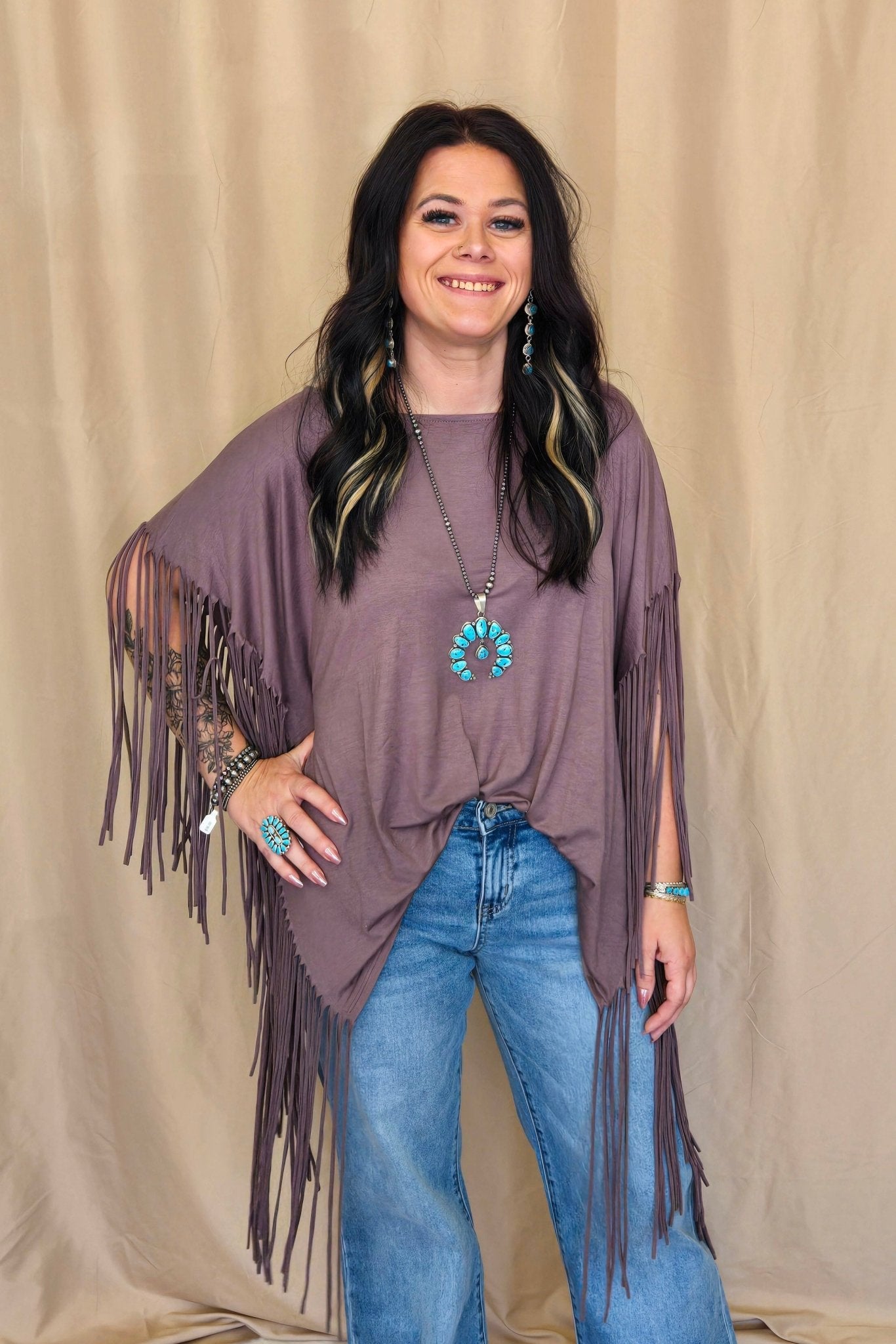Western Showstopper Fringe Top - Mocha